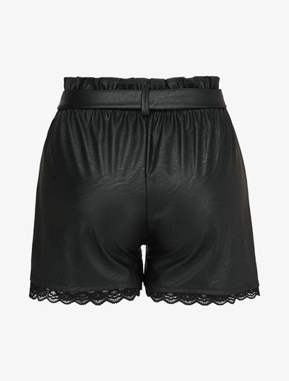 Short paper bag en simili et bords en dentelle - Noir - 2