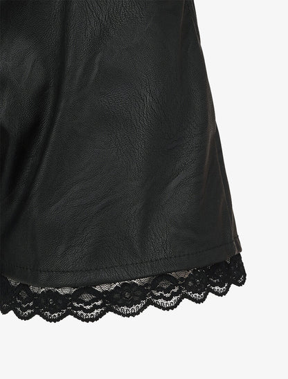 Short paper bag en simili et bords en dentelle - Noir - 3