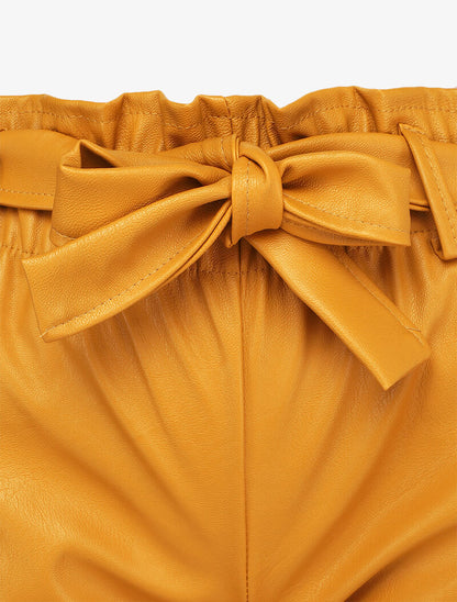 Short paper bag en simili et bords en dentelle - Moutarde - 3