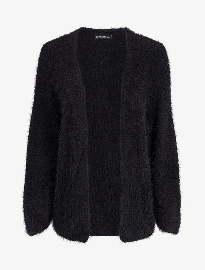 Gilet ouvert pelucheux - Noir - 1