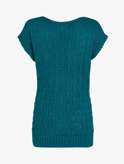 Pull sans manches en maille tressée - Bleu canard - 2