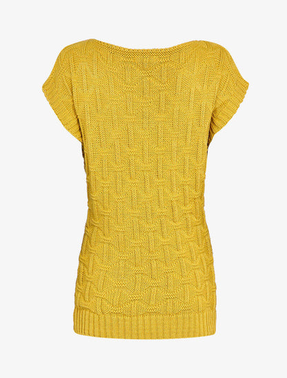 Pull sans manches en maille tressée - Moutarde - 2