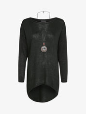 Pull loose à dos long et col bateau - Noir - 1