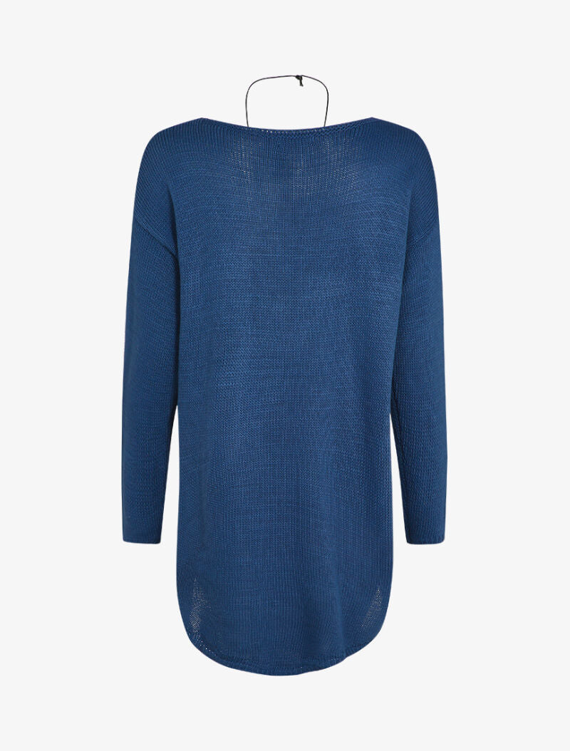 Pull loose à dos long et col bateau - Bleu - 2