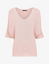 Pull oversize à manches 3/4 et col U - Rose poudré - 1