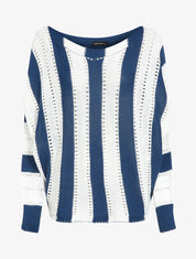 Pull oversize chauve-souris en maille ajourée - Bleu/blanc - 1