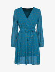 Robe mi-longue à détails irisés plumes - Bleu - 1