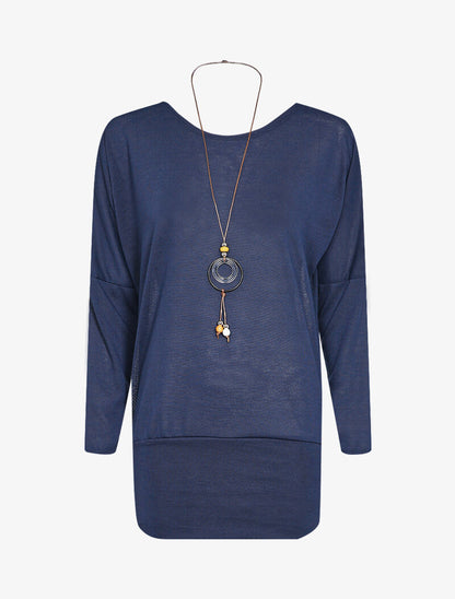 Top chauve-souris avec sautoir - Bleu marine - 2
