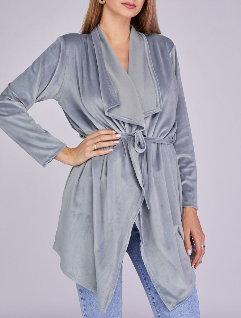 Gilet en velours à pans asymétriques - Gris clair - 1