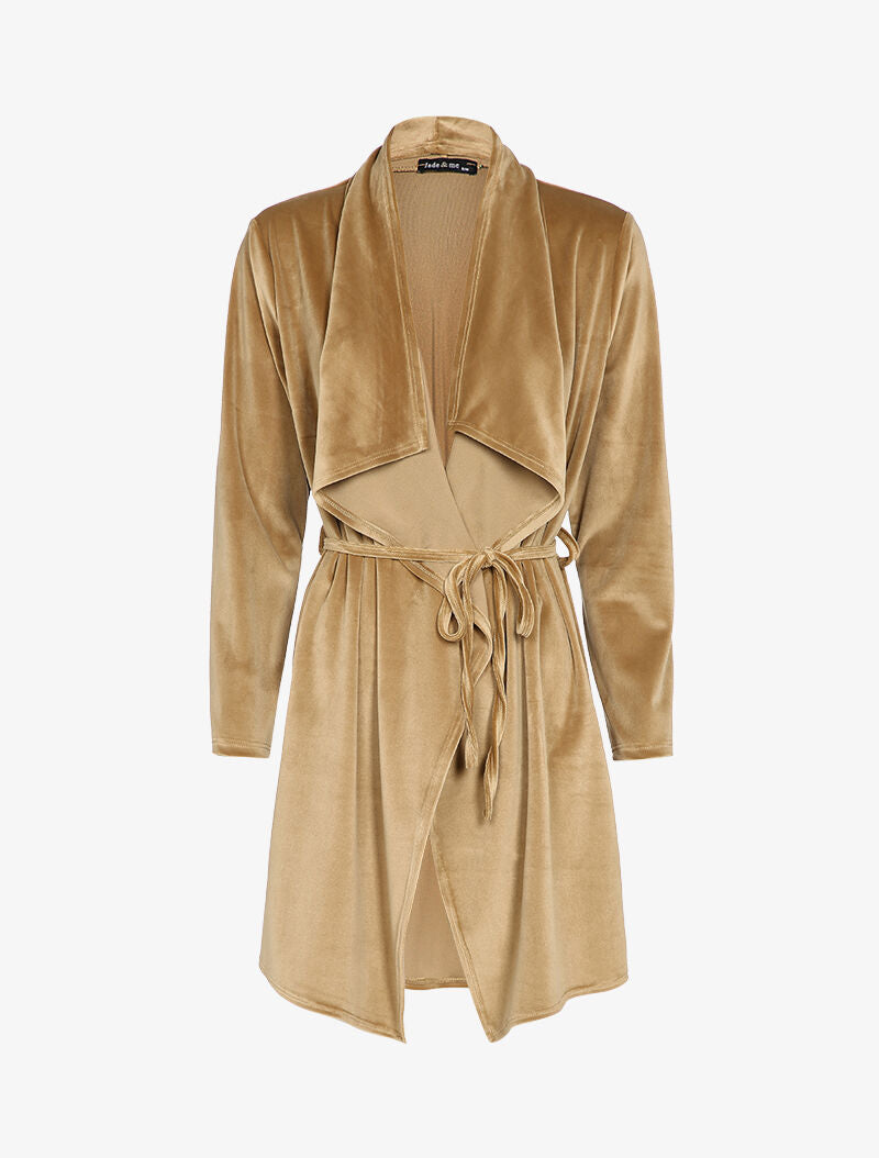 Gilet en velours à pans asymétriques - Beige - 1