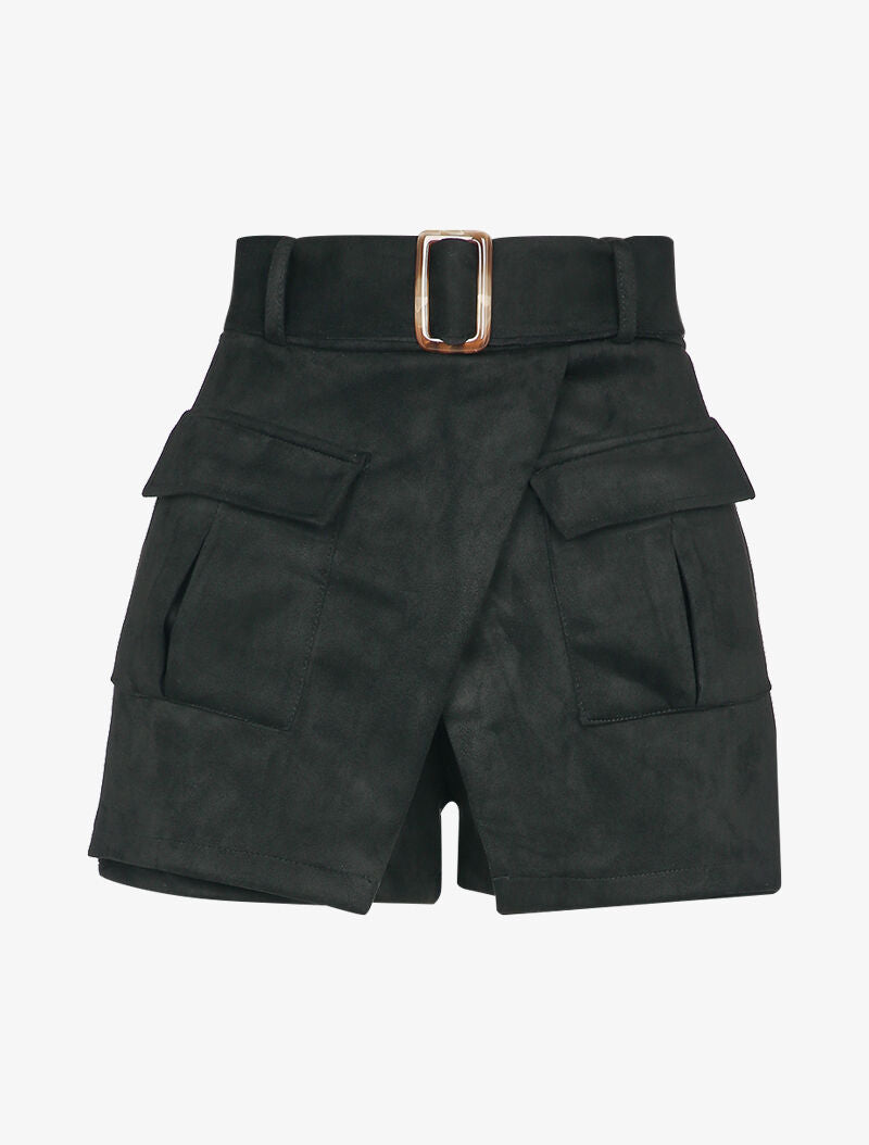 Short style jupe portefeuille en suédine - Noir - 3