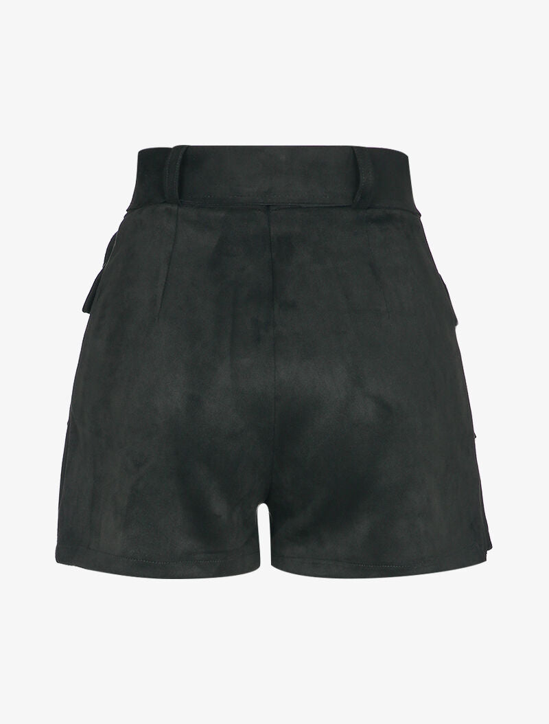 Short style jupe portefeuille en suédine - Noir - 2
