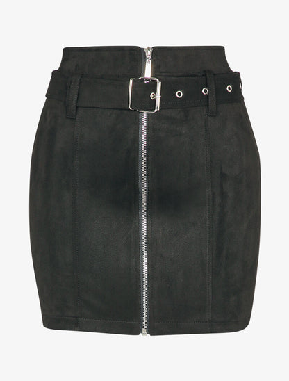 Mini jupe crayon à zip en suédine - Noir - 1