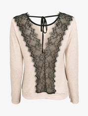 Pull à dos ouvert à détails dentelle - Beige - 1