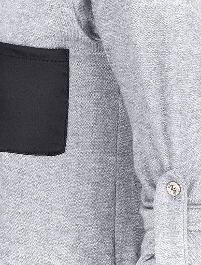 Pull à col tunisien et manches rabattables - Gris chiné - 3