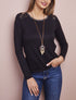 Pull à épaules en dentelle - Noir - 1