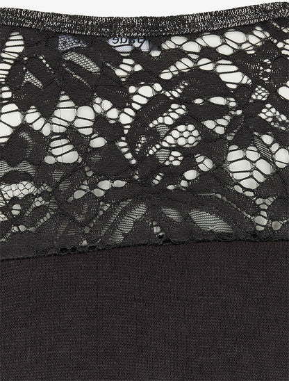 Pull à épaules en dentelle - Noir - 4