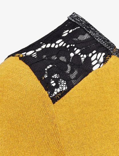 Pull à épaules en dentelle - Moutarde - 3