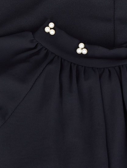 Robe bi-matière ornée de perles - Noir - 3