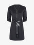 Robe à col V zippé et manches longues retroussables - Noir - 1