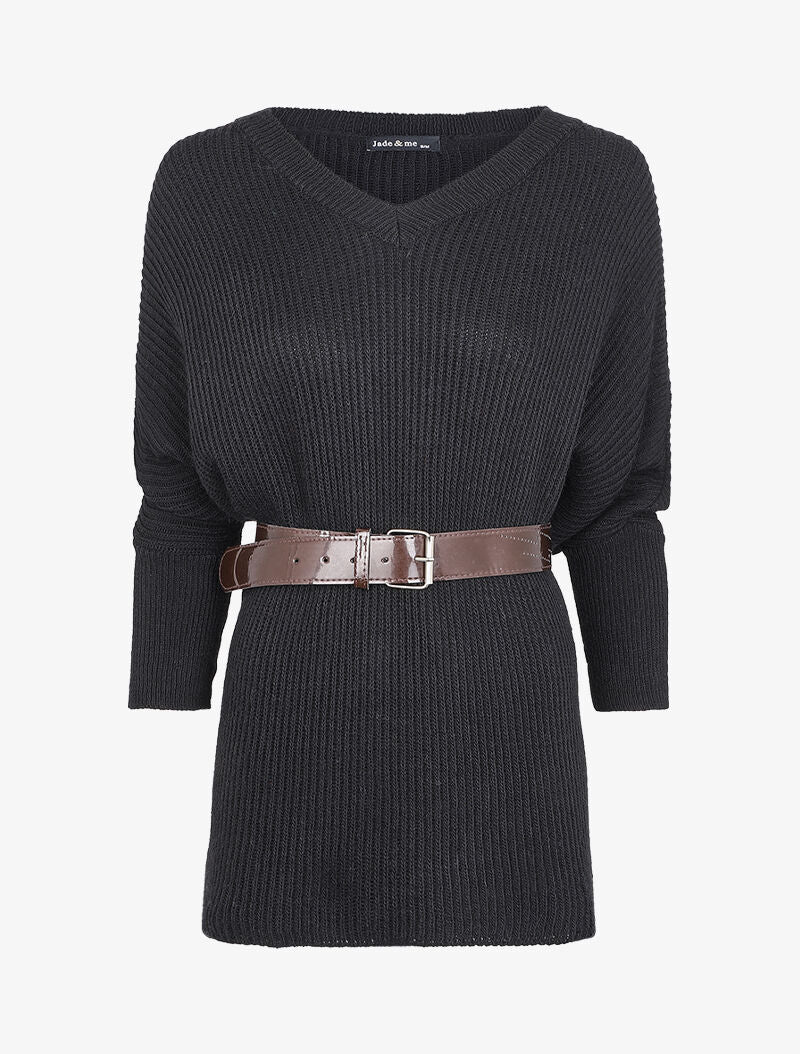 Robe pull asymétrique coupe chauve-souris - Noir - 1
