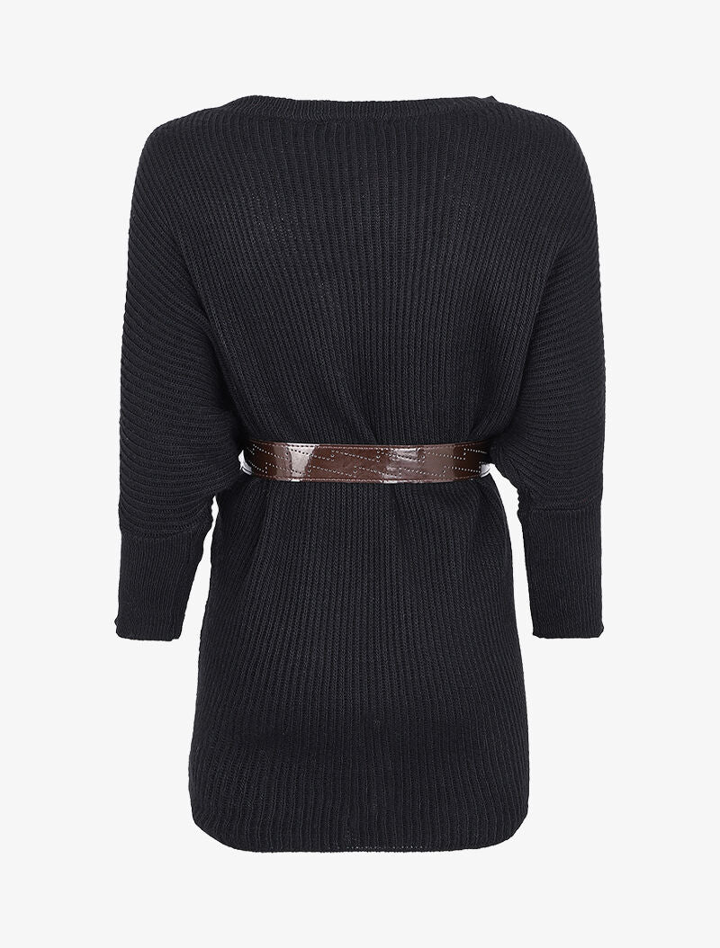 Robe pull asymétrique coupe chauve-souris - Noir - 2