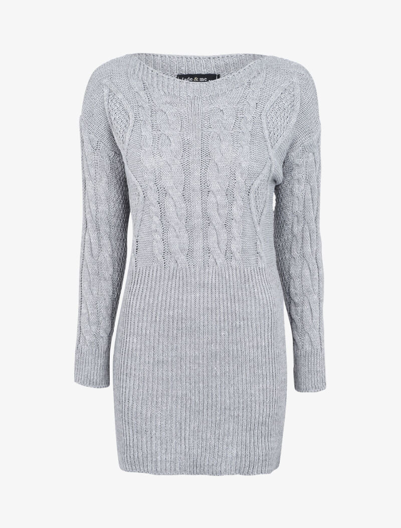 Robe pull à maille torsadée - Gris foncé - 1
