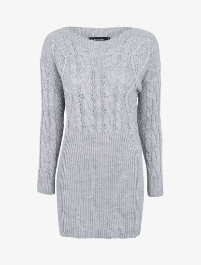 Robe pull à maille torsadée - Gris foncé - 1