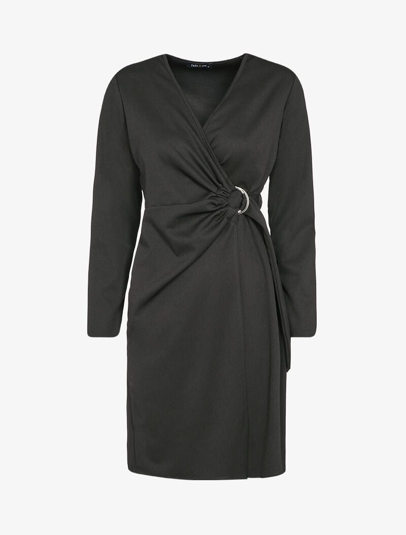 Robe portefeuille à boucle argentée - Noir - 2