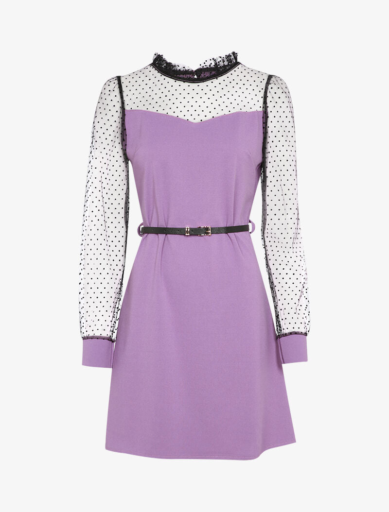 Robe à épaules et manches en plumetis - Lilas - 1