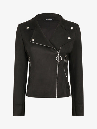 Perfecto en suédine à fausses poches zippées - Noir - 3