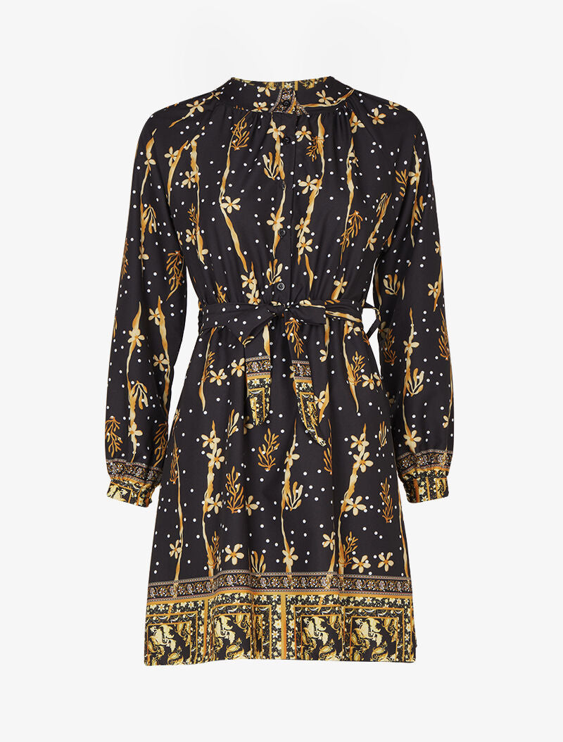 Robe patineuse courte à imprimé fleuri - Noir - 1