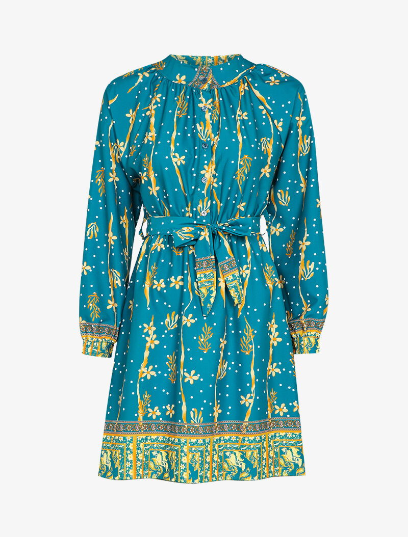 Robe patineuse courte à imprimé fleuri - Bleu canard - 2