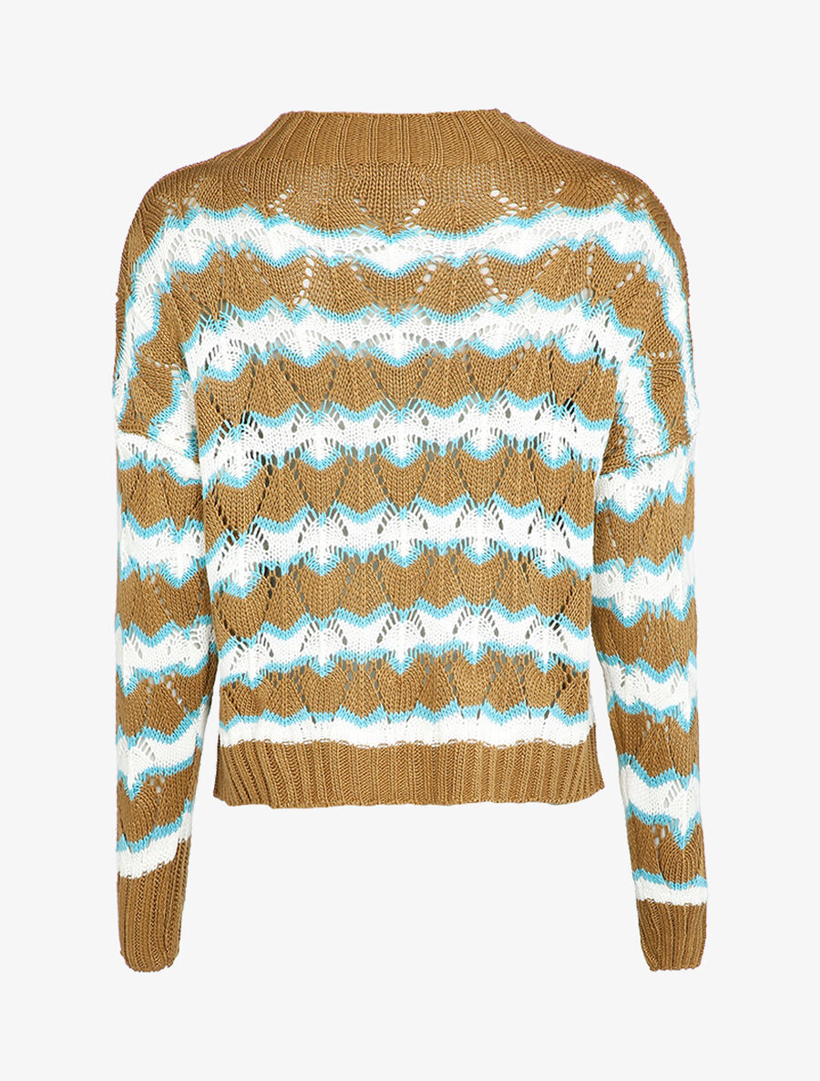 Pull en maille à rayures stylisées et col montant - Camel - 2