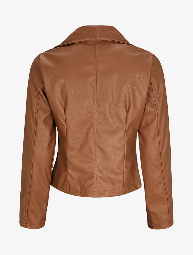 Veste style perfecto en simili à col large - Camel - 2