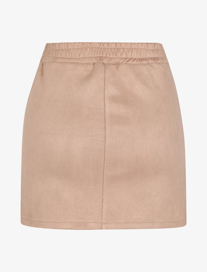 Jupe trapèze en suédine à boucle ronde stylisée - Beige - 2