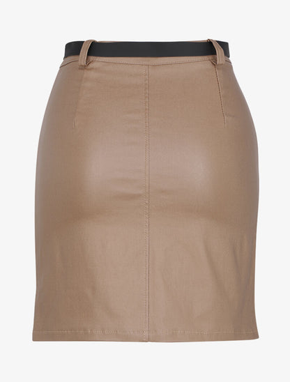 Mini jupe enduit à poches plaquées - Beige - 2