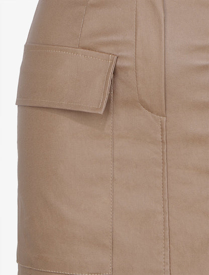 Mini jupe enduit à poches plaquées - Beige - 3