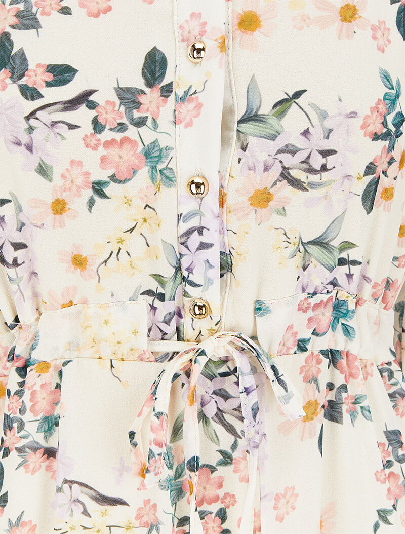 Robe imprimé bouquet sauvage à liens de serrage - Écru - 3