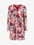 Robe imprimé bouquet de roses à col cache-coeur et volants - Bordeaux - 4