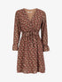 Robe imprimé petites roses à col cache-coeur et ceinture - Marron - 4
