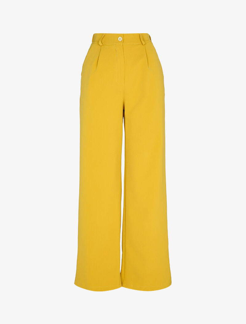 Pantalon droit fluide et ajusté à jambes extra longues - Moutarde - 1