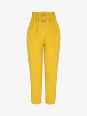 Pantalon carotte 7/8 à taille empire froncée - Moutarde - 1