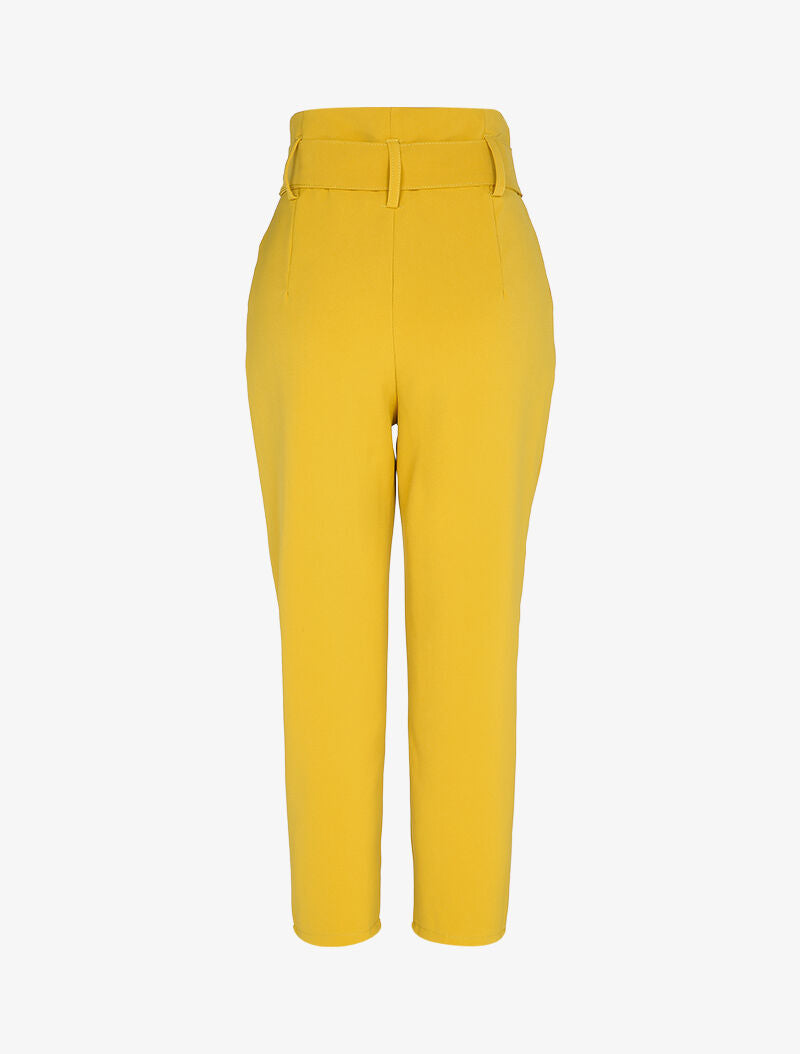 Pantalon carotte 7/8 à taille empire froncée - Moutarde - 2