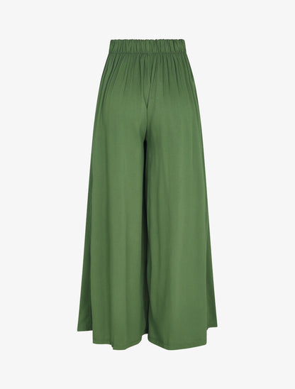 Pantalon palazzo à taille haute élastiquée - Kaki - 2