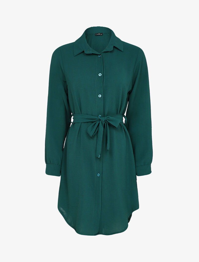 Robe chemise fluide à bords arrondis - Bleu canard - 1