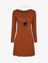 Robe pull évasée à carreaux et manches longues - Rouille - 1