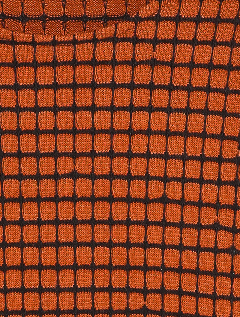Robe pull évasée à carreaux et manches longues - Rouille - 3