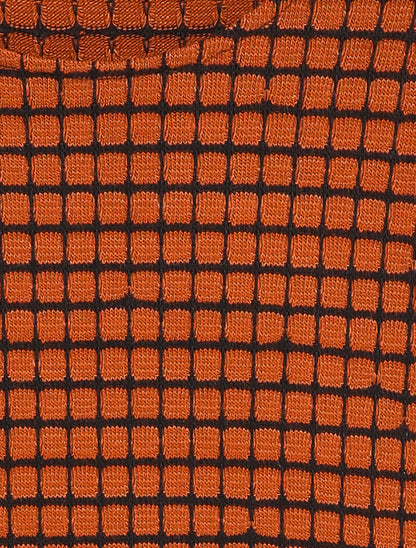 Robe pull évasée à carreaux et manches longues - Rouille - 3