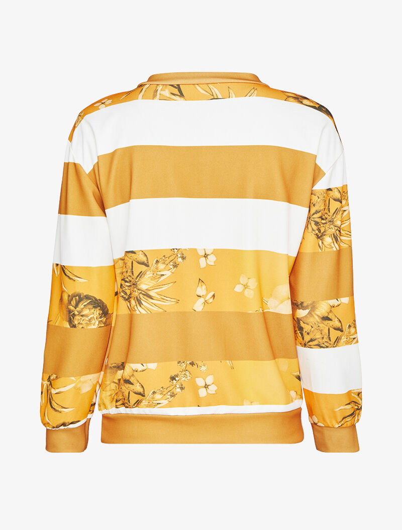 Sweat zippé style survêtement à rayures et imprimé fleuri - Moutarde - 2